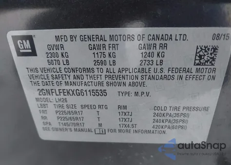 2016 Chevrolet Equinox Lt from USA, damaged, VIN 2GNFLFEKXG6115535